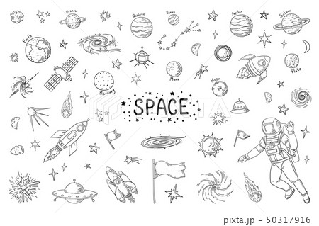 Doodle space. Trendy universe pattern, star astronaut meteor rocket comet astronomy elements. Vector Doodle space. Trendy universe pattern, star astronaut meteor rocket comet astronomy elements. Vector 50317916