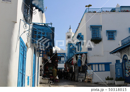 シディ ブ サイドの町並み チュニジア チュニス アフリカの写真素材