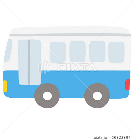 シンプルで可愛い青いバスのイラスト 主線なしのイラスト素材