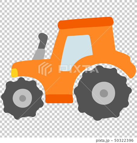 シンプルで可愛いオレンジ色のトラクターのイラスト 主線なしのイラスト素材