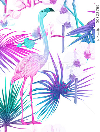 Background with tropical plants, flowers, birds Background with tropical plants, flowers, birds 50322769
