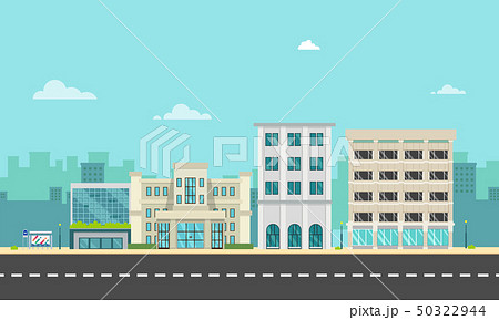 City street and company with bus stop  50322944