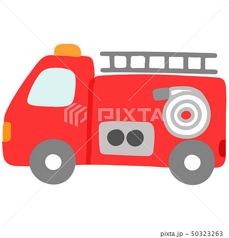 シンプルで可愛い赤い消防車のイラスト 主線なしのイラスト素材 50323263 Pixta