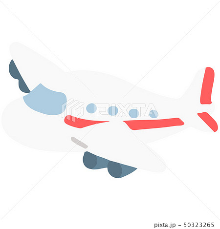 シンプルで可愛い赤いラインの入った飛行機のイラスト 主線なしのイラスト素材