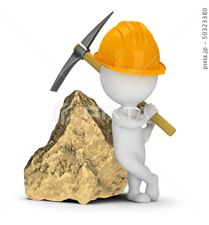 3d small people - miner next to a big gold nugget 50323380