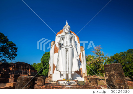 Ancient white buddha statue beautiful at sunset is 50324380
