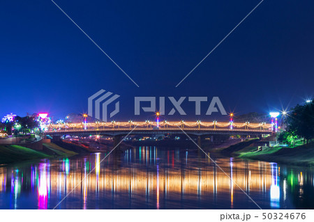 Beautiful light on the Nan River at night on the Beautiful light on the Nan River at night on the 50324676