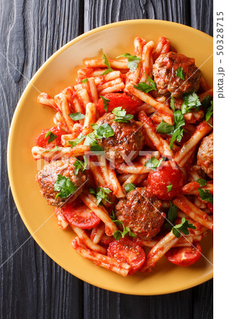 Pasta Casarecce recipe with meat balls, herbs and Pasta Casarecce recipe with meat balls, herbs and 50328715