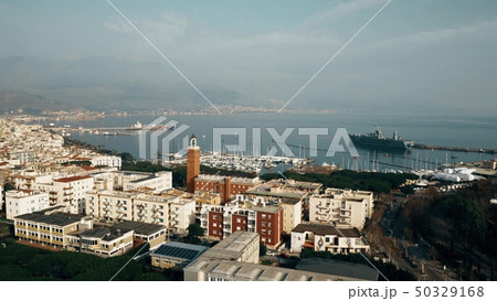 Aerial view of Gaeta and the naval base, Italy 50329168