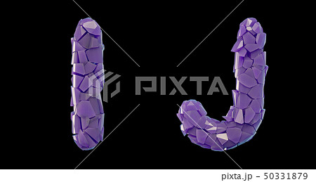Letter set I, J made of 3d render plastic shards purple color. 50331879