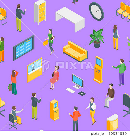 Bank Office Seamless Pattern Background Isometric View. Vector 50334059