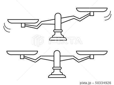 揺れ動く天秤と均衡を保つ天秤のイラスト 線画のみ のイラスト素材