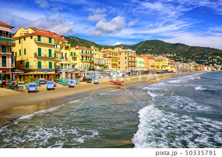 Mediterranean sand beach in Alassio, Italy 50335791