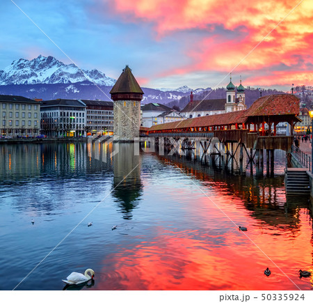 Dramatic sunset over Lucerne, Switzerland Dramatic sunset over Lucerne, Switzerland 50335924