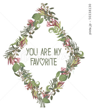 Wreath with flowers and leaves isolated on white Wreath with flowers and leaves isolated on white 50338130