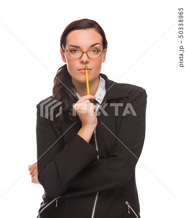 Serious Mixed Race Businesswoman Holding A Pencil Serious Mixed Race Businesswoman Holding A Pencil 50338965