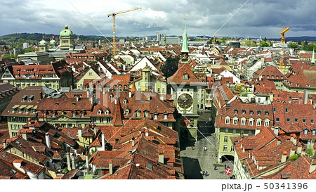 Aerial view of famous Zytglogge or Clock Tower in Old City of Bern, Switzerland Aerial view of famous Zytglogge or Clock Tower in Old City of Bern, Switzerland 50341396