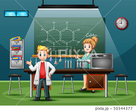 Scientist male and female making experiment 50344377