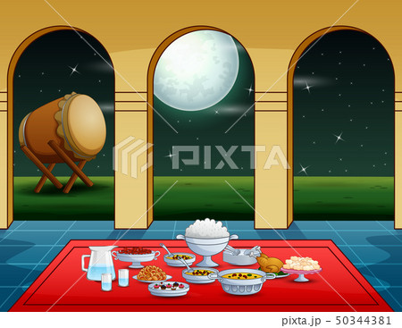 Iftar party with delicious dishes at mosque 50344381