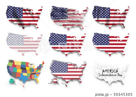 United states of america map and flags set . United states of america map and flags set . 50345305