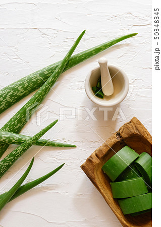 Top view of fresh aloe vera leaves  50348345