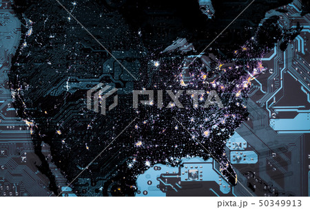 Map of USA with electronic circuit. 50349913