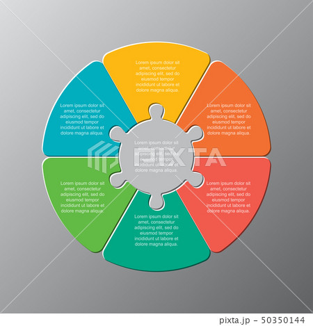 Six pieces jigsaw puzzle circles info graphic. 50350144