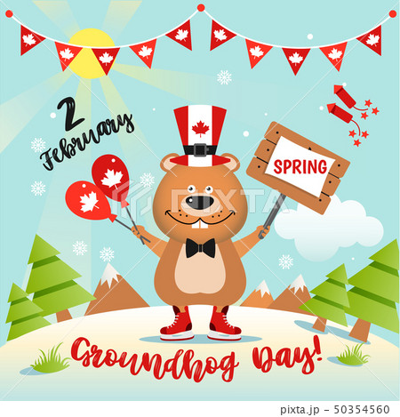 Happy Groundhog Day Design In Canada With Cute Andのイラスト素材