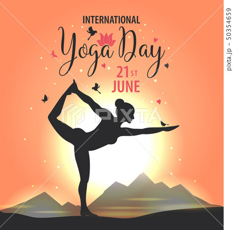 World Yoga Day vector illustration, sunset 50354659
