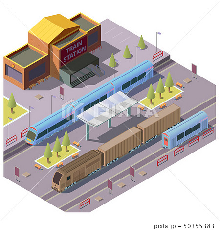Railroad transport on train station vector 50355383