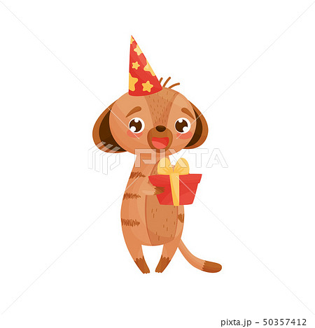 Humanized gopher holding a gift with a bow. Vector illustration 50357412