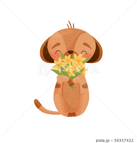 Gopher sniffs a bouquet. Vector illustration on white background. 50357422
