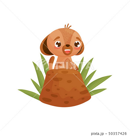 Cheerful gopher near the hole. Vector illustration on white background. 50357426