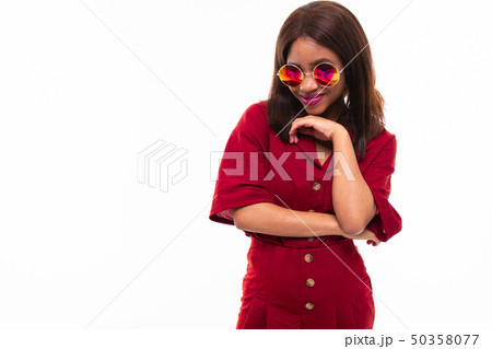 Portrait of expressive beautiful African-American girl possing on background Portrait of expressive beautiful African-American girl possing on background 50358077