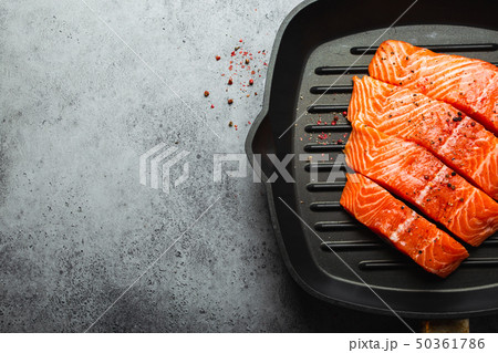 Delicious raw salmon fillet 50361786