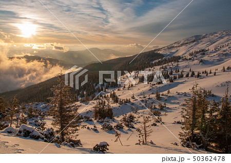 Amazing landscape in the winter mountains at sunrise 50362478