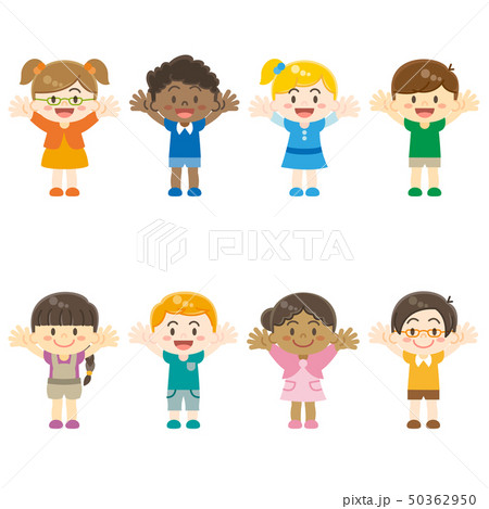 世界の子供達 主線なしのイラスト素材