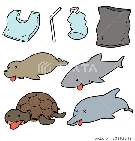 Vector Set Of Aquatic Animal And Plasticのイラスト素材 Vector Set Of Aquatic Animal And Plasticのイラスト素材