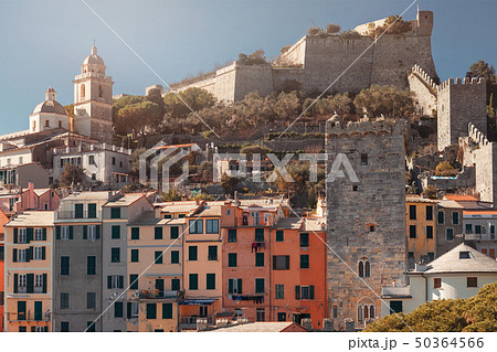 view of town of Porto Venere and fortress of Doria in province of La Spezia on coast of Liguria view of town of Porto Venere and fortress of Doria in province of La Spezia on coast of Liguria 50364566