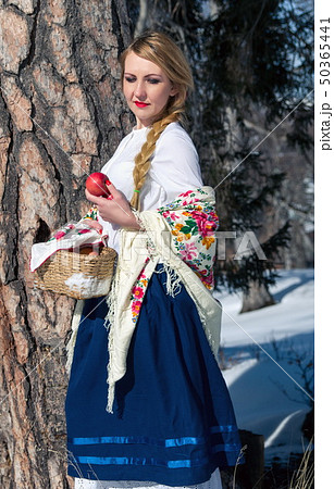 Woman portrait in the snow. Russian style 50365441