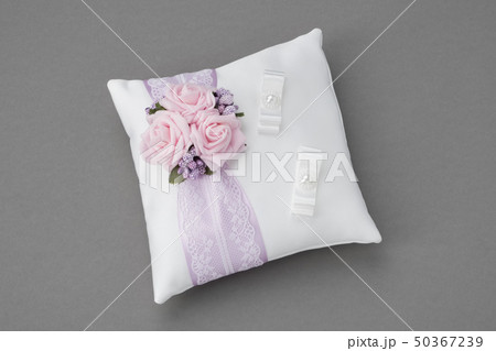 Wedding Pillow for Rings decorated with pink roses Wedding Pillow for Rings decorated with pink roses 50367239