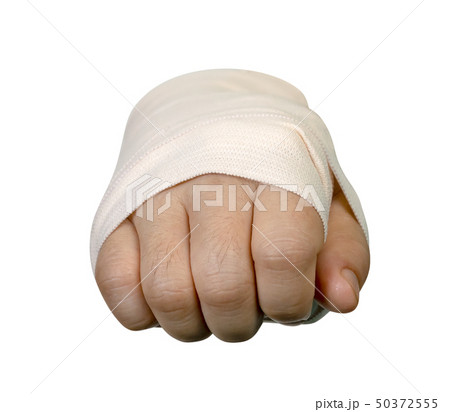 closeup right hand fist with elastic bandage 50372555