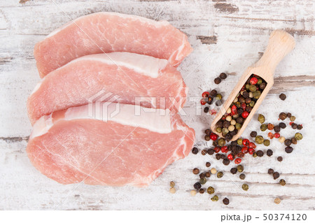 Raw meat pork steaks with pepper Raw meat pork steaks with pepper 50374120