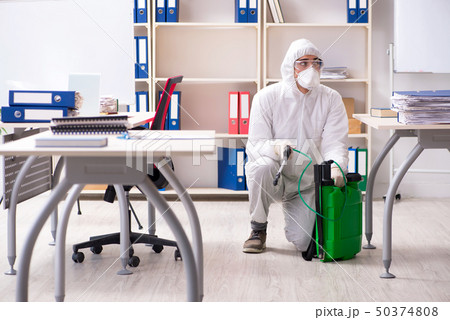 Professional contractor doing pest control at office  50374808