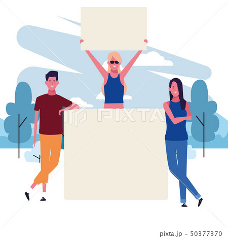 people with posters people with posters 50377370