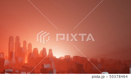 City in red fog. Air pollution or military action 50378464
