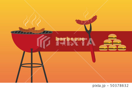 bbq party red kettle barbecue with sausage and burger 50378632