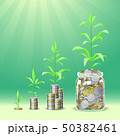 Coins stacks with a plants growing on the top. 50382461