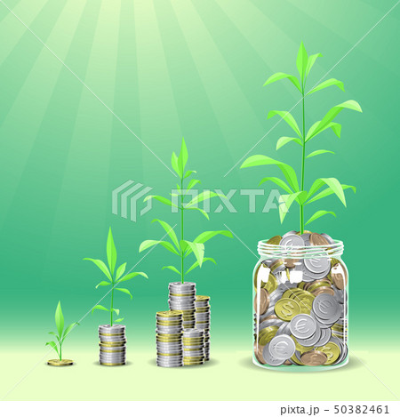 Coins stacks with a plants growing on the top. Coins stacks with a plants growing on the top. 50382461