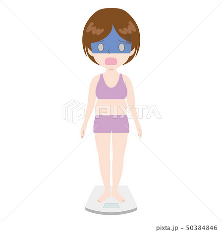 体重計の上で青ざめる女性のイラスト素材